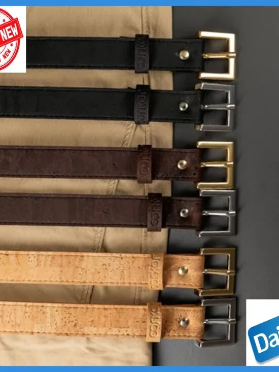 Slim 1 Inch Vegan Cork Belt with Nickel-Free Buckle, Size M - Picture 6 of 6